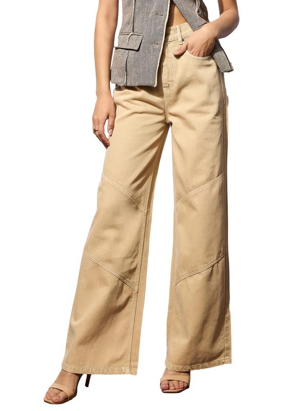 Image of barcino Navy High-Rise Stitch Detail Straight Jeans