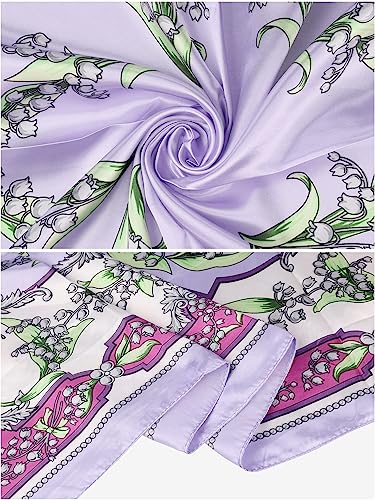 Women's Floral Printed Square Scarves, 35" Large Silk Feeling Satin Scarves Head Wrap Bandanas4