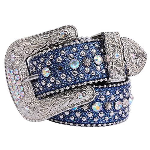 Rhinestones Belt Fashion Western Bling Crystal Studded Leather Belt Accessory For Women Men Total Length 45 Inches