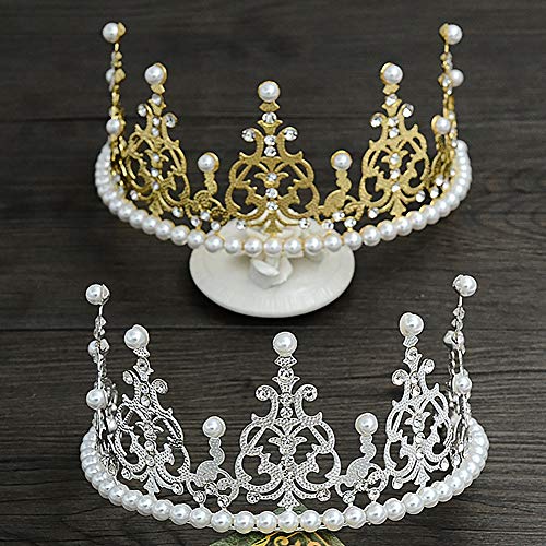 pu ran Faux Pearl Tiara Stirnband, Mode Sparkling Strass Stirnband Tiara Göttin Brauthaar Krone Zweig Für Hochzeit, Abschlussball, Party, Tanzparty, Modenschau Silber Cover