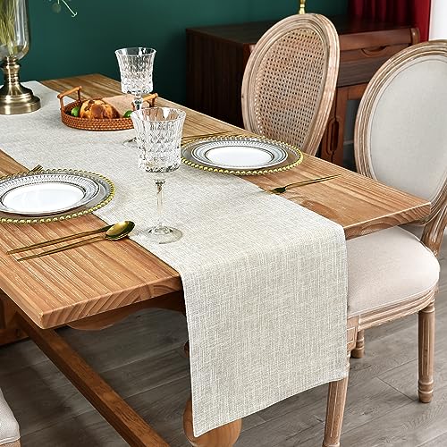 Farmhouse Rustic Faux Linen Table Runner Neutral Beige Table Runners Double Layer Reversible Rectangle Runners for Daily Use Kitchen Dining Banquet Holiday 13x60 Inch