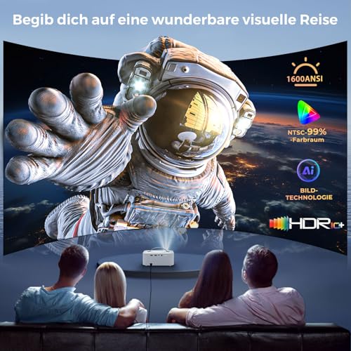 Beamer Passend für Netflix Dolby Audio|1600ANSI Lisowod HDR10 Mini Beamer 4K Heimkino mit eARC CEC | Auto Fokus & Trapezkorrektur Smart Projektor | Bluetooth 5.4 WiFi6 | Für Familienkino und WM-Party