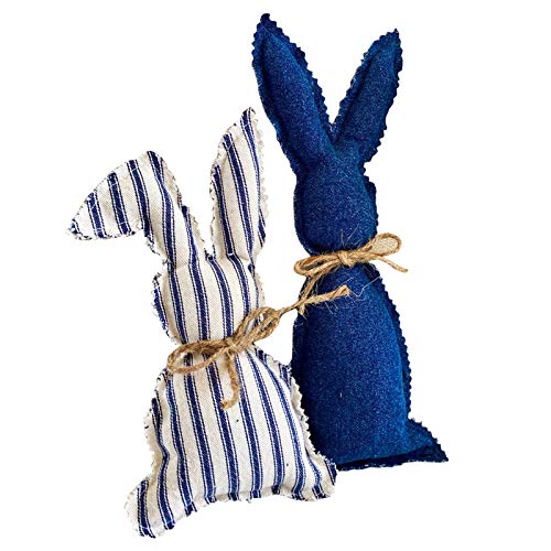 2pcs Buavffalo Plaid Spring Easter Bunny Decoration, Stuffed Fabric Bunnies Farmhouse Pastel Bunny Decor (Blue,White)