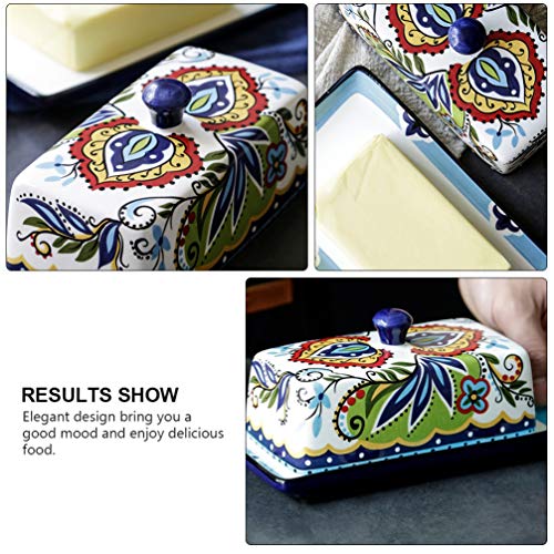 Hemoton Ceramic Butter Dish With Lid, Farmhouse Butter Plate With Cover Porcelain Butter Containers Cheese Container Holder Appetizer Serving Tray For Kitchen Decor #TOP2