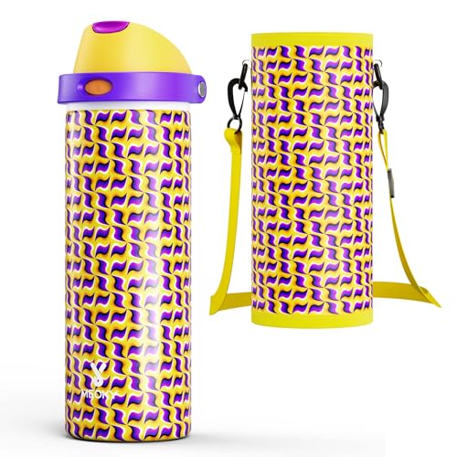 Image of 24 oz Insulated Water Bottle with Straw: Meoky Stainless Steel Water Bottle with Holder and Strap - Leak Proof, Cold for 24 Hours, Fits in Car Cup Holder, BPA-Free for Travel Sports Gym, Optic Wave