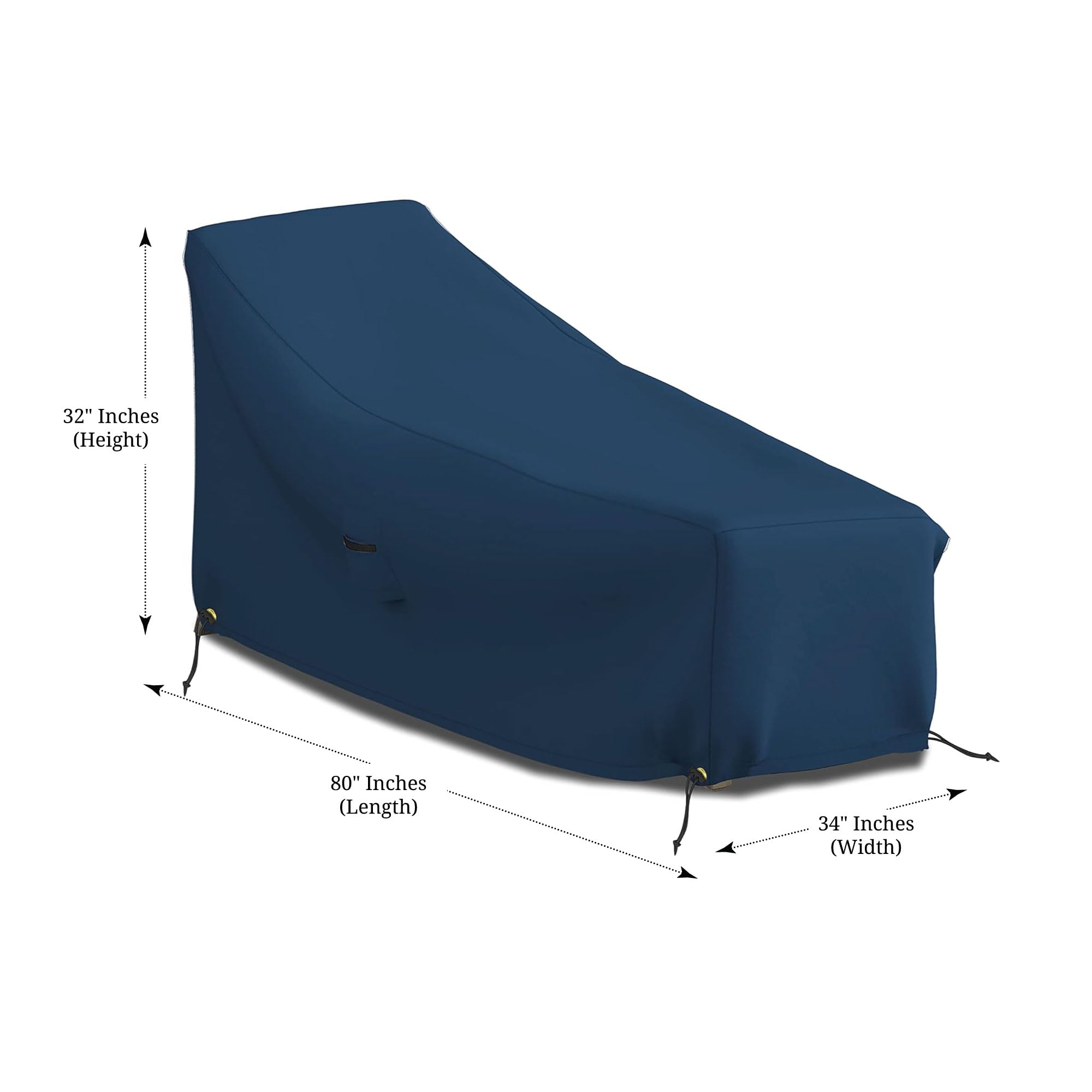 Funda para tumbona de patio de 12 onzas, impermeable, 100% resistente a la intemperie, cubierta de PVC con bolsillos de aire y cordón para un ajuste cómodo (80 W x 34 D x 32 H, azul)