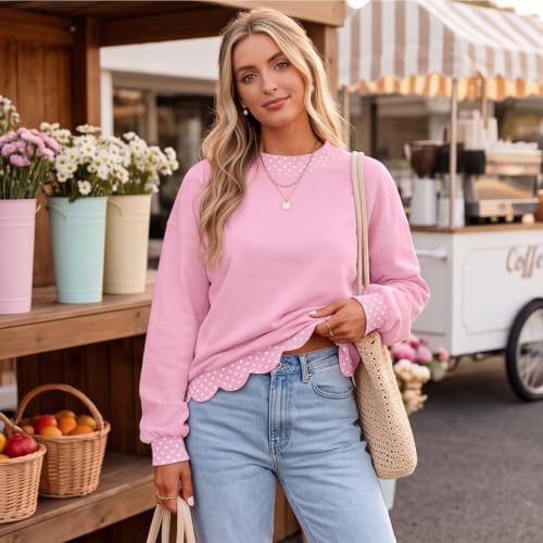 Womens Mock Neck Sweatshirt Scalloped Edge Patchwork Polka Dot Hoodie - image 7