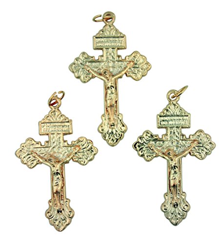Lot of 3 Gold Tone Cross Pendant 2 1 4 Inch Pardon Crucifix with Sacred Heart