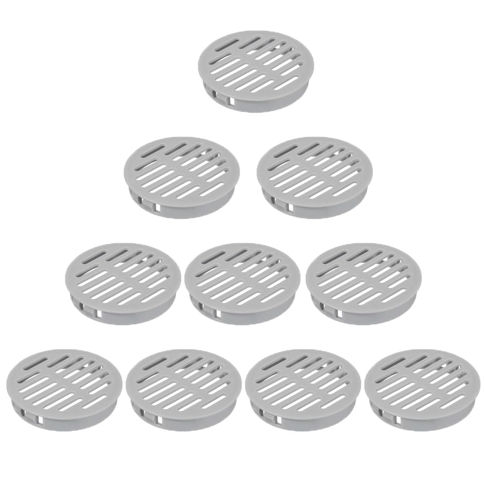 10 Pcs Round Air Vents, 60mm Gray Louvered Plastic Grill Cover Air Vent Hole Ventilation Louver for Bathroom Kitchen Cabinet Wardrobe