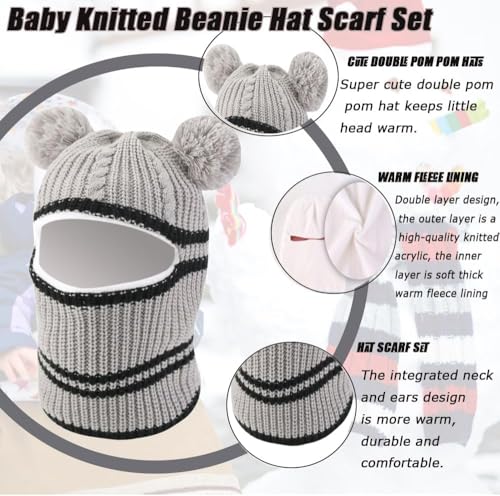Image of Toddler Winter Hat With Scarf and Earflap Hood - Fleece Lined Monkey Cap for Baby and Kids (6 Months to 7 Years)