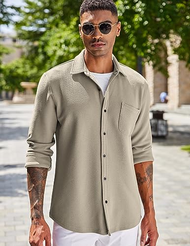 COOFANDY Men's Lightweight Shirt Shacket Long Sleeve Textured Button Down Shirts Casual Jacket2