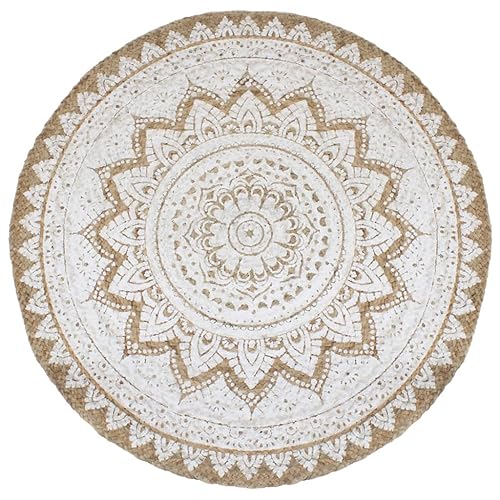 Tonture Alfombra de yute natural trenzada redonda, 180 cm de diámetro, estampado con patrón de mandala, hecha a mano, resistente para salón, dormitorio, comedor, pasillo, decoración del suelo