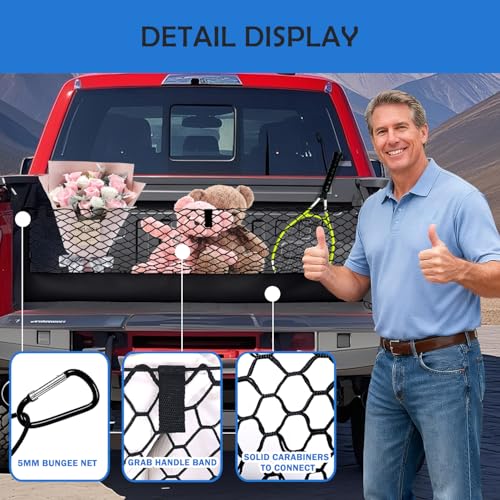 Image of Truck Bed Cargo Net for 2015+ Ford F150 & 2017+ F250 /F350 /F450 Accessories, Envelope Style Trunk Mesh Cargo Net, Heavy Duty&Double-Layer Nylon Storage Netting Organizer(Not for Spray-in Liner Beds)