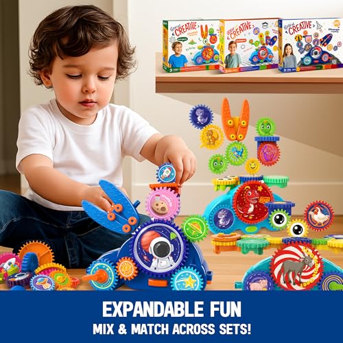 Image of Motorized Spinning Gear Building Toys for Kids, Space Rocket STEM Construction Set, Educational Interlocking Building Blocks Puzzle | Gear Toys for Toddlers Ages 3-8