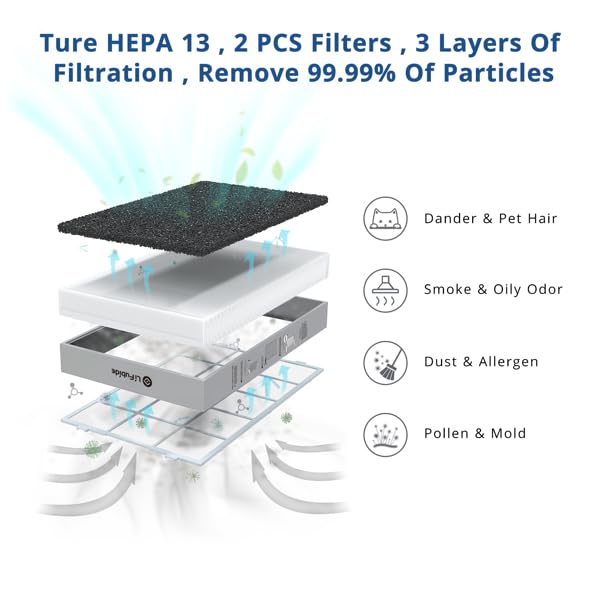 NovaXZ Lifubide Large Room Air Purifier, H13 True HEPA,4555 Sq.Ft Coverage,24dB Low Noise For Bedroom,Removal