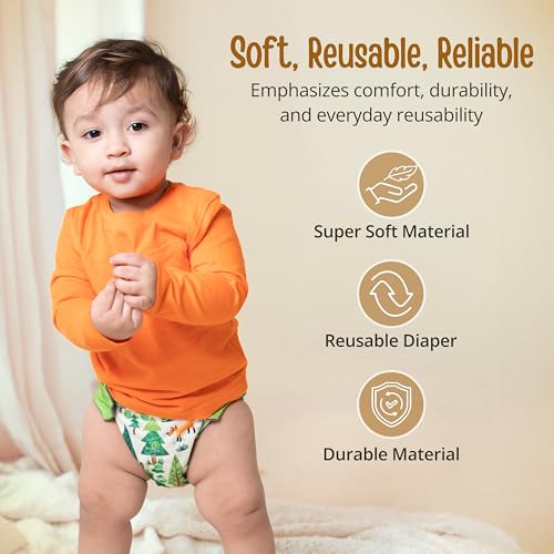 Image of LuvLap Reusable Baby Cloth Diaper, Double Leak Guard, High Absorption, Quick dry, Stain-Proof Comfort & Protection, 3m+, adjustable waist & height with snap buttons, Absorbent insert, blue stars
