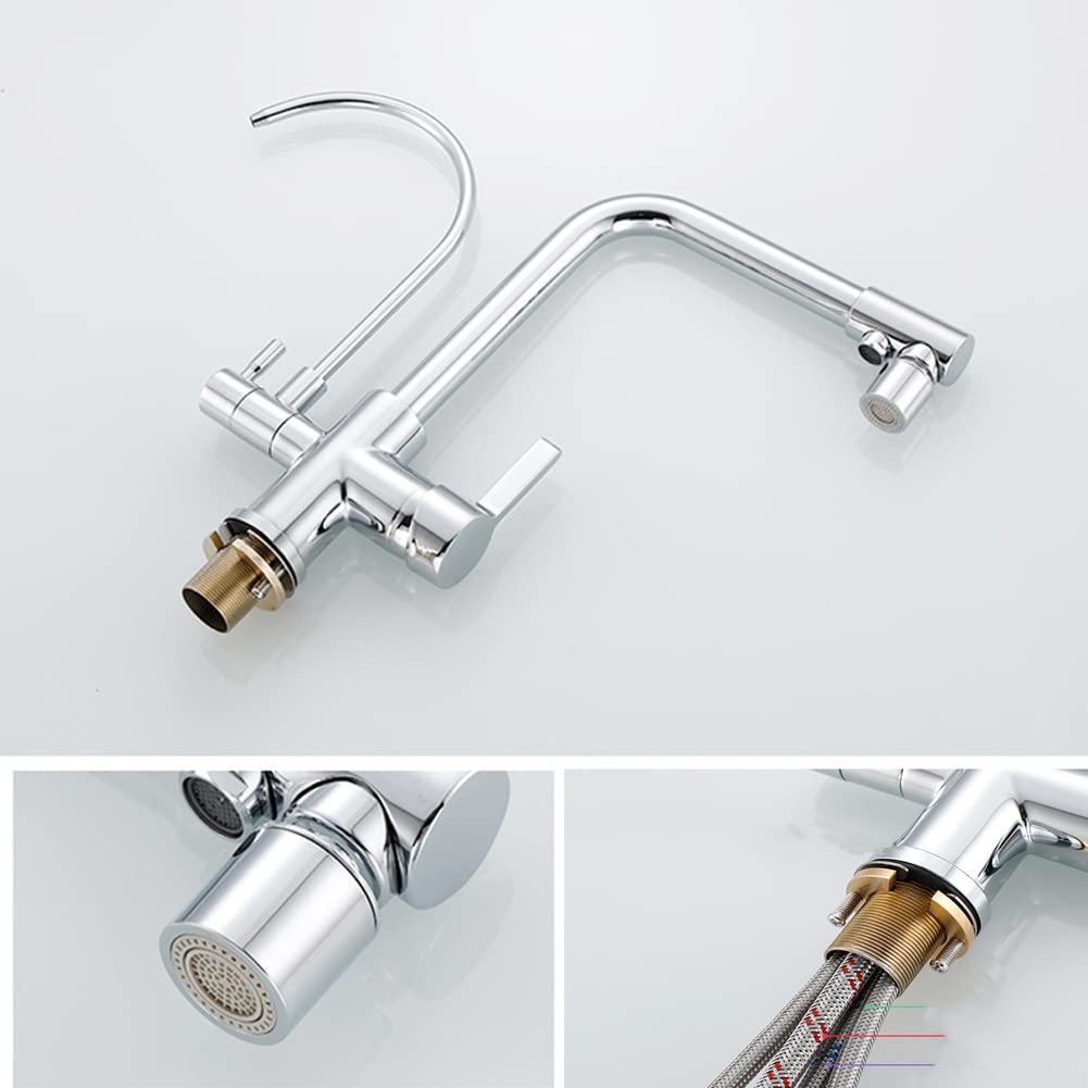 Grifos de Cocina de 4 vías Ósmosis con Grifo de Filtro de Agua Potable, 4 en 1 Grifo de Filtro Mezclador de Cocina, Giratorio de 360 Grados, manija Doble de latón Macizo (Color : Chrome)