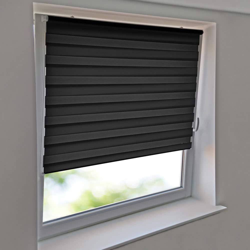 Sonnenschutz-HH - Doppelrollo Klemmfix ohne Bohren Vario Seitenzug Duorollo AUSSENMAß Breite 90 x 120 cm Höhe - schwarz