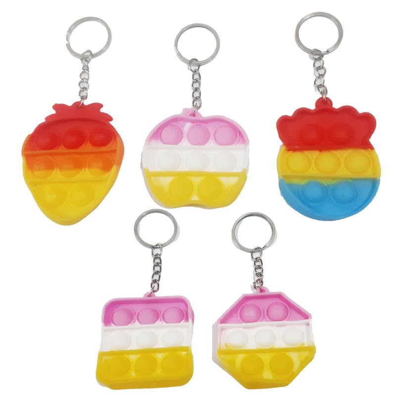 FINEWORLD[FW-PPTK Poppit Keychains,Keyrings for Girls and Boys,Fidged Silicon Stress Relief Poppits,Multicolor,[pack of 5].