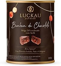 Bombom de Chocolate Belga 54% Cacau Recheado Com Avelã Luckau 200g