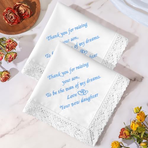 Image of HOULIFE Wedding Handkerchiefs for Bride Something Blue Bride Groom Gift | Soft Material, Breathable & Durable, Handkerchief for Bride on Wedding Day, Lace Edge