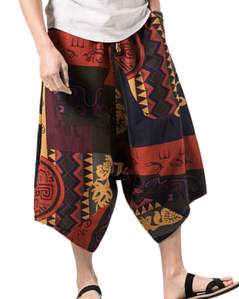 Sunma Men's Vintage Drop Crotch Jogging Harem Yoga Trousers Elastic Waist Hippie Pants