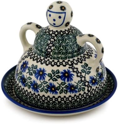 Polmedia Polish Pottery Cheese Lady - Blue Chicory Pattern Handmade in Boleslawiec Poland by Ceramika Artystyczna + Certificate of Authenticity