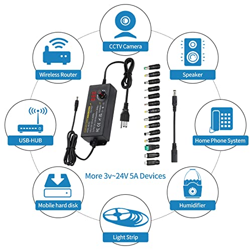 Adjustable Ac/Dc Power Supply 3A 72W Universal Power Adapter, Dc 3V~24V Power Supply Adapter,100V-240V Ac To Dc Converter With 5.5X2.1Mm & 14 Tips For Led Strip Light Laptop Speaker #TOP5