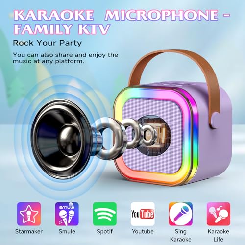Image of Mini Karaoke Machine with 2 Mics, Wireless Microphones for Kids Adults Toddler with LED Party Lights, Kids Microphone Christmas Birthday Gift for Girls Toys 4, 5, 6, 7, 8, 10 12+ Years Old 【Purple】