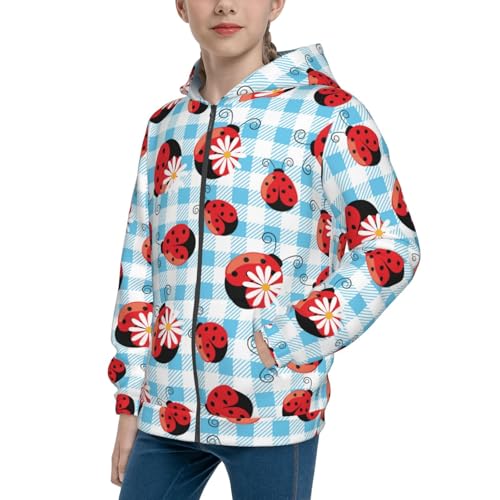 Flowers and Lady Bugs Kid Hoodies Boys Zip Up Sweatshirts Girls Pullover with Pocket