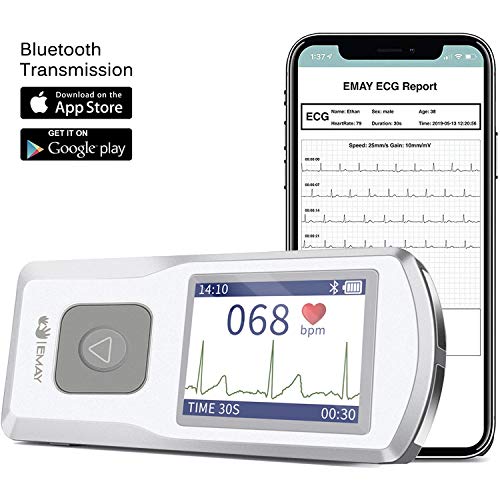 EMAY Portable EKG Monitor | Wireless EKG Monitoring Device with iOS & Android App | Personal ECG Rhythm & Heart Rate Monitor for Home Use | Works with Smartphone and PC