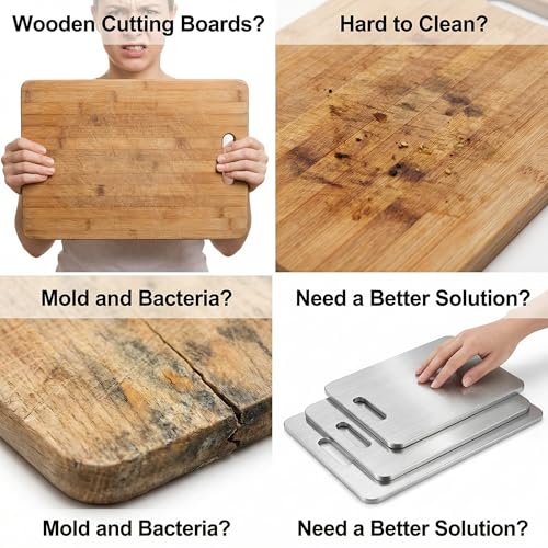 3PCS Titanium Cutting Boards, Double Sided Food-Grade Chopping Board, Knife-Friendly Easy Clean, Durable Hygienic Stainless Steel Titanium Alloy Cutting Mat for Meat Vegetables Kitchen Cooking - Image 5