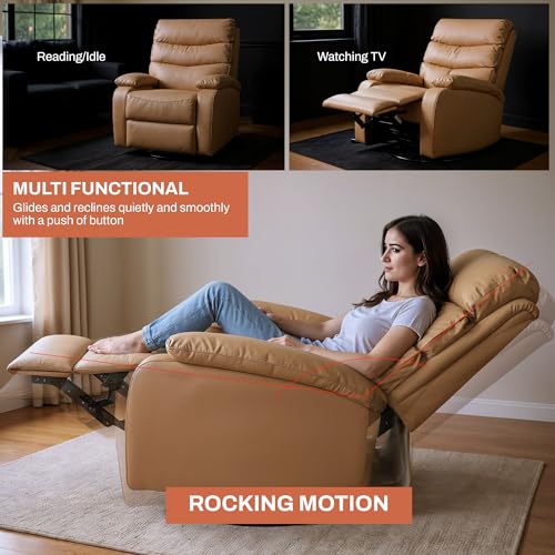 Image of DROGO Velora Electric Motorised Recliner Sofa 1 Seater with Rocking, Revolving & Rapid Recline Technology | Recliner Chairs for Home with Premium PU Fabric & Padded Body, 1 Year Warranty (Brown)