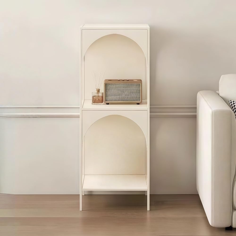 Modern Arched Metal Shelf - Freestanding Iron Display Rack, Multi-Tier Open Storage Bookcase for Living Room, Corner Organizer, White Finish, Stylish Home Decor