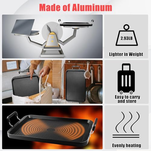 Image of Vayepro Stove Top Griddle 17 Inch, Warp-Resistant Nonstick 2 Burner Griddle Pan for Gas Stove, Aluminum Flat Top Grill & Pancake Griddle for Indoor Cooking, Camping, Outdoor BBQ