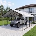 RITERYIFER 12x20FT Carport - Heavy Duty Canopy with Reinforced Galvanized Steel Frame & Roof, All-Weather Metal Car Port for 1 Car, Boats, Tractors, Pickup Trucks or Party Shelter,White
