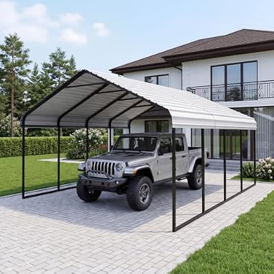 RITERYIFER 12x20FT Carport - Heavy Duty Canopy with Reinforced Galvanized Steel Frame & Roof, All-Weather Metal Car Port for 1 Car, Boats, Tractors, Pickup Trucks or Party Shelter,White
