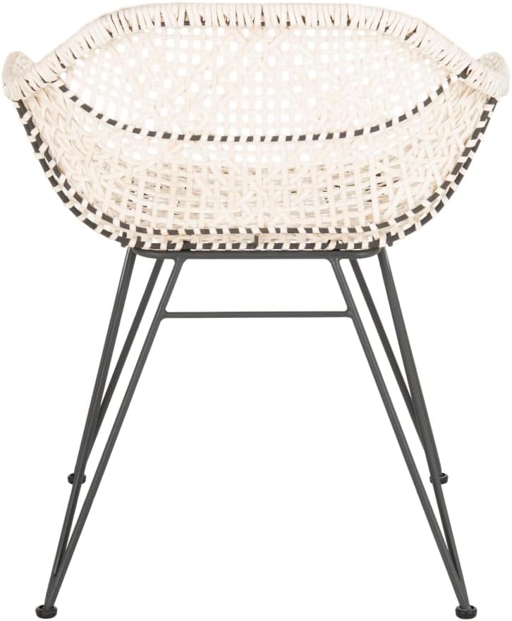 Safavieh Home Jadis White and Dark Grey Leather Woven Dining Chair, Set of 2
