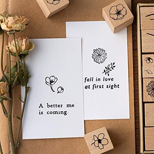 Wooden Printing Stamp Set, Lychii 20 PCS Vintage Wooden Rubber Stamp, Natural Plant & Flowers Boxed Seal Set