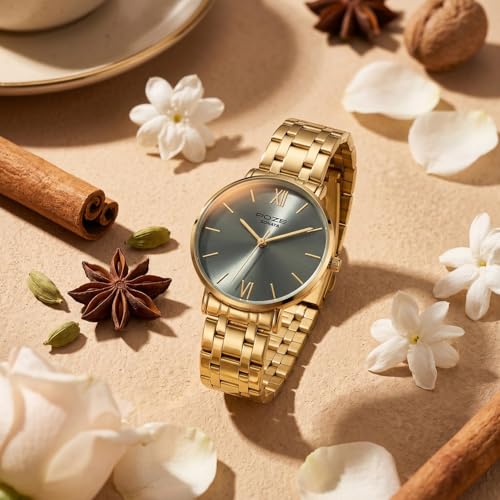 Image of Sonata Poze 9 with Quartz Analog Desert Sage Dial IPG Strap Watch for Women - SP80183YM01W