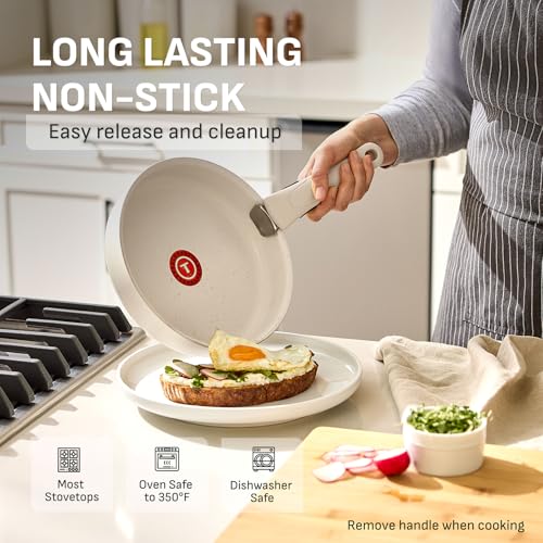 Image of T-fal Ingenio Essentials Cookware Set with Detachable /Removable Handle 11 Piece, Granite Titanium Non Stick, Oven Broiler Safe 500F, Stackable, Pots and Pans Set, Frying Pans, Dishwasher Safe, Beige