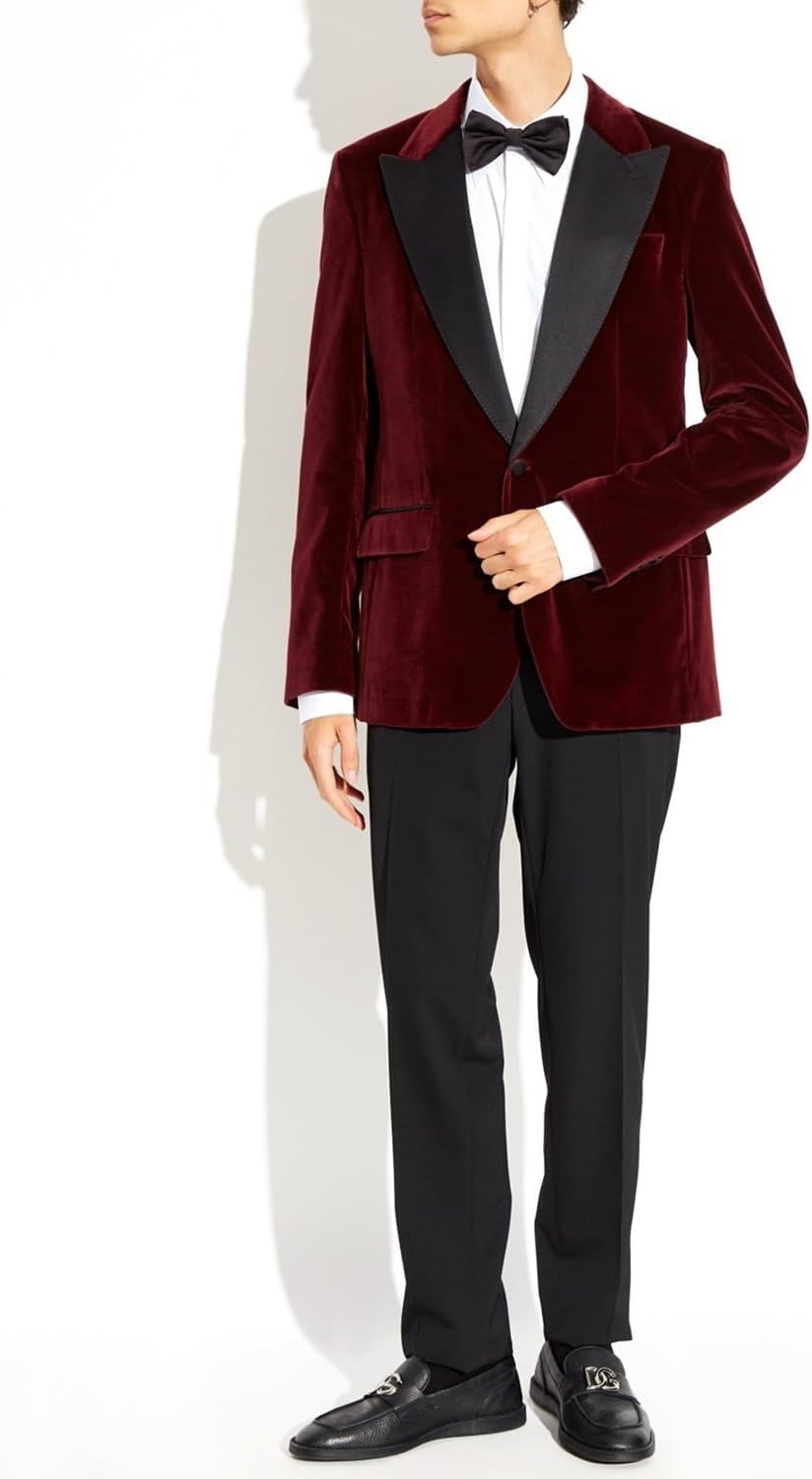 [Mrjitor] メンズ ベルベットタキシードブレザーワンボタンスーツジャケットピークラペルクリスマスオフィスワークコート
