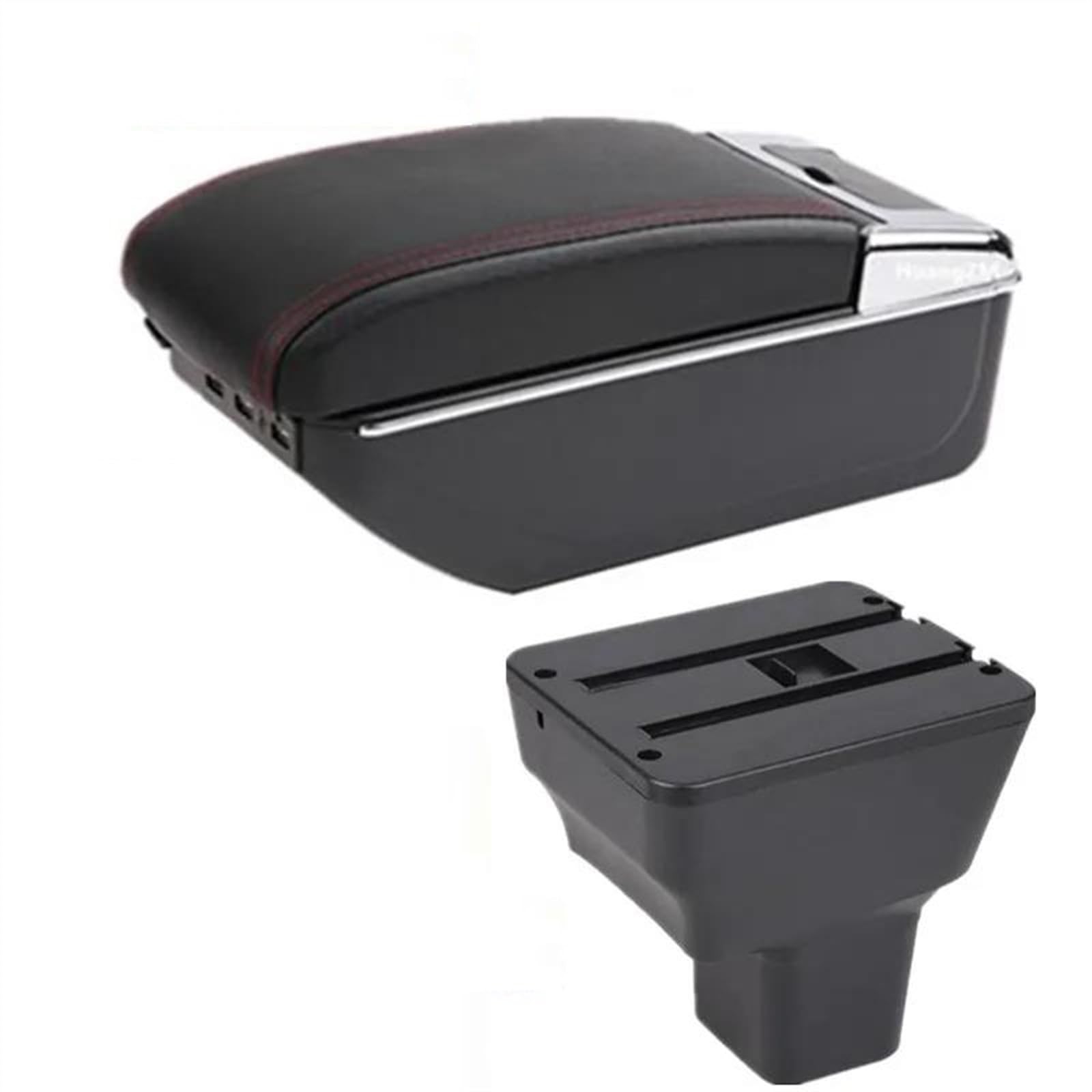 NOHEEU Car Armrest Special Storage Box Modified Parts For Almera For Versa 2020 2021 2022 2023(D red line 7USB)