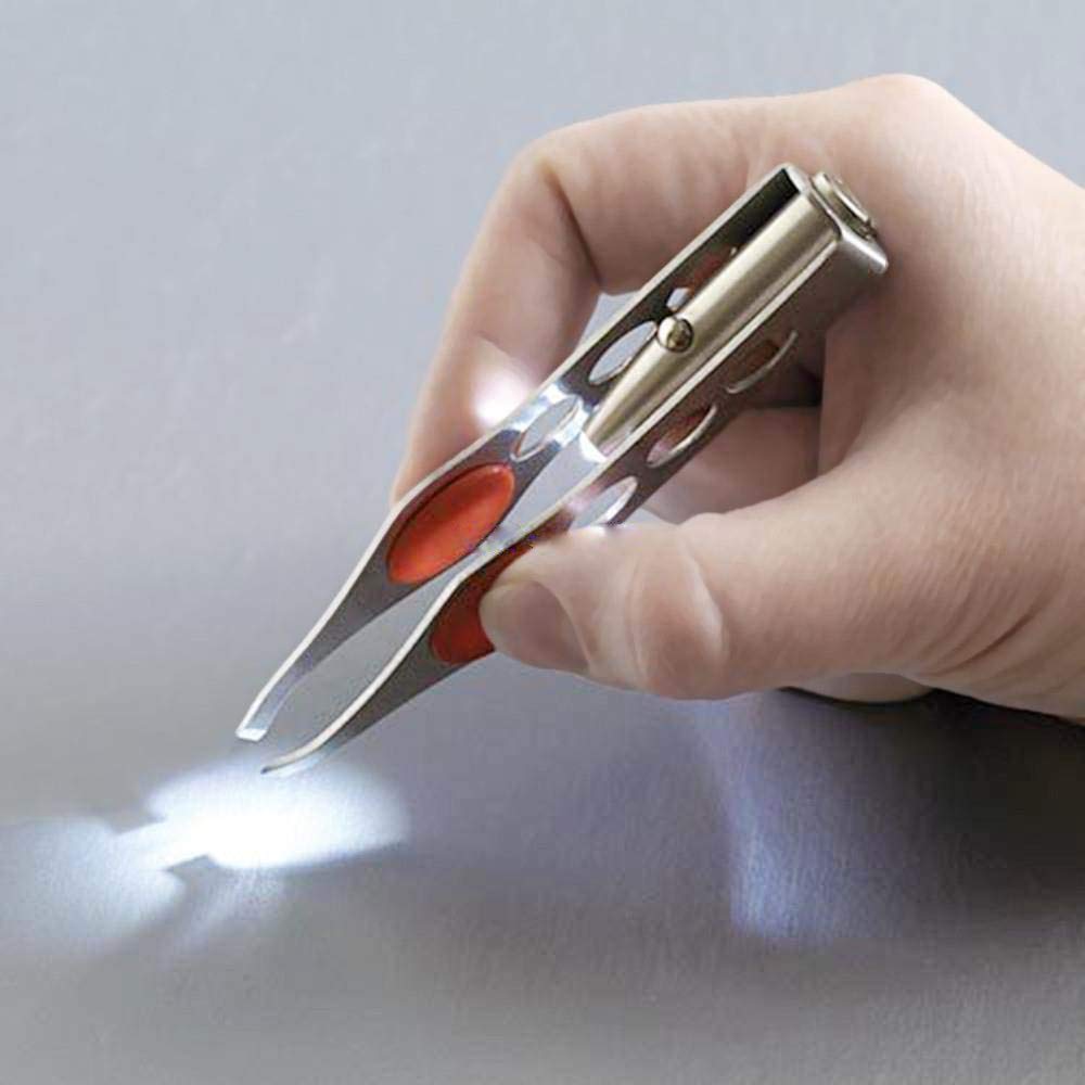Pinzas Cejas, Pinzas de Acero Inoxidable con Luz, Herramienta de Maquillaje para Cosméticos de Cejas, Pinzas Depilar para Quitar el Pelo de Pestañas