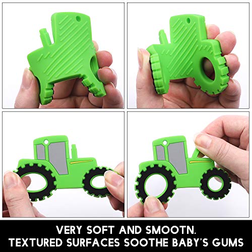 Image of Car Series Baby Teething Toys,Food Grade Silicone Chew Teether for 3 Months+ Infant Boy and Girl,Toddler Sensory Chewing Teether,BPA Free. (Tractor, Green)