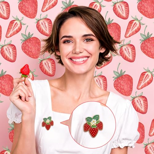Image of Yinkin 32 Pcs Strawberry Enamel Pins Bulk Alloy Lapel Brooches Backpack Badges Brooch for Clothing Bag Hat Jacket Decor