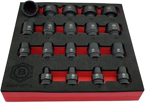 Britool Hallmark Jeu de douilles à choc, tailles 6-24 mm, entraînement carré 3/8", longueur 30 mm (12 pans) – vue 2