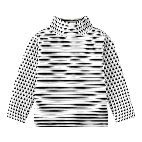Toddler Boys Turtleneck Top Kids Striped Long Sleeve T Shirt Baby Mock Neck Thermal Base Layer Tops Warm Undershirt White