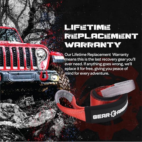 GearAmerica Heavy Duty Tow Strap 3"x8' - Tree Saver Winch with 35,053 lbs Break Strength, Offroad Weather Resistant Recovery Rope & Triple Reinforced Loops (Red) - ATV Accessories