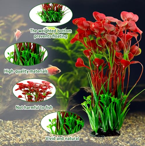 Image of kathson Tall Plastic Aquarium Plants,16 Inches Artificial Plant for Fish Tank Large Silk Aquarium Plants Decor Freshwater and Saltwater Fish Tank Seaweed Decorations for Small Tanks